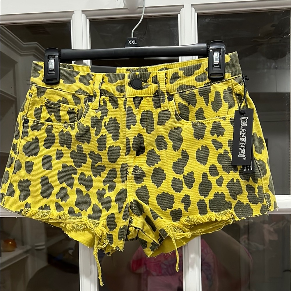 Blank NYC Yellow Leopard Print Women's Shorts